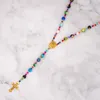 Shinus 2020 Mode Bohemian Kvinnor Smycken Frö Beaded Halsband Rainbow Macrame Christian Cross Pendant Popcorn Beads Halsband