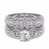 2020 New Arrival Unique Vintage Jewelry 925 Sterling Silver Round Cut White Topaz CZ Diamond Gemstones Hollow Eternity Women Bridal Ring Set