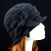 Chapeaux à bord avare femmes dames hiver Vintage élégant laine fleur feutre chapeau Cloche seau Cap246L