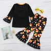 Thanksgiving Christmas Baby Clothing Sets Long Sleeve Santa Turkey Printed Top + Flare Striped Trouser 2Pcs/Sets Infants Girls Outfits M2708