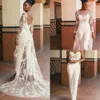 Nieuwe aankomst 3 PCS Jumpsuit 2021 Backless trouwjurken met mantel met lange mouwen Lace Appliqued Bridal Ghowns Vestido de novia