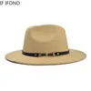 Szerokie brzegowe czapki proste top hat solidny kolor Fedoras dla mężczyzn Women Wool Warm Jazz Chapeau291n