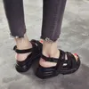 8cm 플랫폼 샌들 여성 웨지 하이힐 신발 여성 버클 가죽 캔버스 여름 Zapatos Mujer 슬리퍼 여성 샌들 신발 Y200620