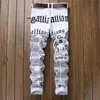 Men's Jeans Men Straight Slim Fit Skinny White Color Pants Letter Printed Fashion Male Denim Trousers Drop