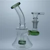 Green Beaker Bongs Recycler Dab Rig Dowchhead Perc Glass Vatten Bong Rökning Höpphoppning 14mm Joint med skål Glas Bong Billiga glasvattenbongar