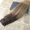 Omber Clip dans les extensions de cheveux Balayage # 2 brun foncé Formation à # 27 Remy Coup de poils humains sur des extensions Coudre dans les extensions de trame brésiliennes