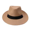 Moda Summer Casual Unissex Beach Trilby Large Brim Jazz Sun Hat Hat Panamal Paper Stravo Mulheres Cap com Ribbon Black16994526