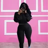 Autumn Women 2 Piece Tracksuits Solid Color Long Sleeved Rib Sports Suit Pullover Sportswear Casual Sport Outfits Plus Size Clothing
