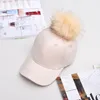 Ball Caps Women Faux Fur Pompom Baseball Suede Adjustable Cap Hip-Hop Hat 2021 Fashion Style Gorros Para El Sol