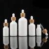 15ml 30ml 50ml Opal White Glass Bottle with Bamboo Dropper 1OZ Bamboo Essential Oil Glass Dropper Bottle SN3227