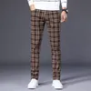 Мужские клетчатые джинсы, прямые джинсовые брюки, мужские свободные джинсы до щиколотки, мужская повседневная клетчатая уличная одежда в Корейском стиле2923