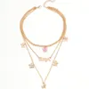 3pcs / set klassiska kvinnor halsband sätta brev ängel rosa fjäril clavicle chain guld halsband mode dans fest smycken