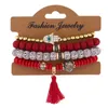 Bracelets à breloques mauvais œil à la mode Fatima Hamsa main Kabbale perles élastiques Bracelet bracelets multicouches à la main perle Pulseras pour femmes hommes