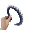 Fashion Women Faux Pearls Inlaid Velvet Wrap Hair Hoop Wide Headband Accessory hair padded headband head bezel hair hoop band