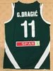 Anpassad #11 Goran Dragic Slovenien Eurobasket 2011 Trikot Basketball Jersey Stitched Green Alla namn och nummerstorlek XS-3XL 4XL 5XL 6XL-tröjor