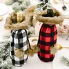 Buffalo Plaid Wijnfles Cover Decoratieve Nepbont Manchet Trui Wijnfles Houder Gift Bags Party Ornament JK2009XB