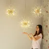 Nordic Dandelion candelabro de cristal Beads Chandelier LED Lighting Luzes de suspensão decoração pingente de arte luz redonda para Sala de Jantar Sala de Estar