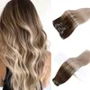 Balayage Clip dans l'extension de cheveux humains # 4 Dark Brow Fading to # 18 Ash Blonde Ombre Seamless Clip ins on Extensions 120g