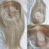 13x15cm Mono Base Hair Topper för kvinnor Platinum Blond #60 Virgin Russian Slik Top Clip in Pieces Toupee Extensions