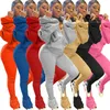 Kvinnor 2 Piece Set Draped Puff Sleeve Backless Hooded Top Slits Stacked Leggings Fashion Matching Set Outfit