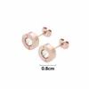 Europe America Style Lady Women Titanium Steel Engraved B Initials Single Diamond Round Stud Earrings 3 Color5304173