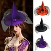 Cappelli a tesa larga da festa Halloween cappello da mago partito design speciale berretto da zucca accessorio da strega grande increspato da donna281d