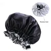 Women Double Layer Satin Sleep Bonnet Extra Large Solid Color Elastic Ruffles Reversible Hair Head Cover Sleep Cap 7 Colors