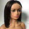 İnsan Saç Peruk Ön Poplu Dantel Ön Peruk Bebek Saç Ile Siyah Kadınlar Için Kısa Düz Bob Brezilyalı Remy Saç