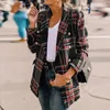 Femmes lâche Plaid à manches longues en laine Cardigan Long manteau mode col rabattu automne et hiver manteau femmes costume décontracté