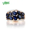 Anéis de cluster Vistaso Pure 14k 585 Rose / Branco Anel de Ouro para Mulheres Brilhando Diamante Blue Sapphire Luxo Noivado de Noivado Jóias Fine