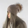 Furandown Winter Autumn Pom Pom Pom Pom Pomowy Czapki Kapelusz Kobiety Dzianiny Wełny Skullies Casual Cap Prawdziwe Szopa Futro Pompom Czapki