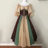 Femmes Robes Européenne Médiévale Vintage Gothique Patchwork Slash Neck Tunique Corset Robe Longue Pour Cosplay Stage T200911