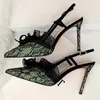 뜨거운 판매 -2020 여성 여름 9cm 하이힐 레이스 샌들 레이디 페티쉬 스틸 레테 펌프 여성 Escarpins 스트라이프 메쉬 파티 녹색 보라색 신발