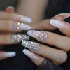 Cristal ombre unhas completas projetadas strass bailarina unhas falsas longas naturais brancas designer nail art dicas 6374448