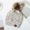 26colors Point Yarn Knitted Beanies Women Dot Woolen Hats Ladies Knitted Ponytail Hat Girls Winter Pom Poms Beanies Caps GGA37284863275
