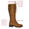 Nieuwe kniehoge vrouwen laarzen herfst winter lace up vintage platte schoenen sexy steampunk lederen retro gesp dames snowboots 200916