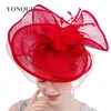 New Style Red Wedding Headpiece Sinamay Kentucky Derby Royal Ascot Fascinator Cappelli Fashion Capelli Accessori Party Fandbands SYF111