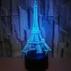 Criativo 3D conduziu luzes LED interruptor de toque abajur colorido Stereo Torre Eiffel Visão Luz Controle Remoto Gradient 3D Night Light