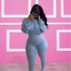 Autumn Women 2 Piece Tracksuits Solid Color Long Sleeved Rib Sports Suit Pullover Sportswear Casual Sport Outfits Plus Size Clothing