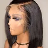 13*4 Straight Black Short Bob Synthetic 180% Lace Front Wigs with Side Part for Women Heat Fiber Hair Realistic Daily Wear Wig