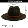 Trendy Big Unisex Flat Brim Wool Felt Jazz Fedora Hat Winter Autumn Leopard Print Wide Brim Formal Top Cap för Party4535104