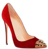 Top Fashion Suede stalen tip Toe Gold Rivets Pumps Stiletto Mixed Color Gloden Spike Hoge Heels Wedding Shoes