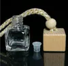 Garrafa Vazia 8ml Car Perfume Bottles Wood Screw Cap vidro com Pendure Corda para carro Detalhes no ar ambientador SN3326