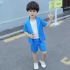 夏子供半袖スーツセット男の子パフォーマンス誕生日パーティー衣装子供ブレザーショーツパンツドレスホスト衣装