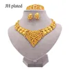 Örhängen Halsband Smycken Satser Dubai 24k Guldfärg Afrikansk Bröllop Bröllop Gåvor för Kvinnor Armband Ring Set Smycken Kollar
