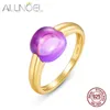 ALLNOEL Solid 925 Sterling Silver Candy Rings Gift for Christmas Synthetic Amethyst Citrine Green Amethyst Blue Crystal