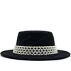 Unisex Wolle Fedora Hut mit Perlenband Gentleman elegante Dame Winter Herbst breite Krempe Kirche Panama Sombrero Jazz Cap 56–58 cm