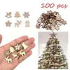 100 Uds. Decoración navideña 2mm copo de nieve de madera árbol de Navidad ciervo troyano madera Natural DIY árbol de Navidad adornos colgantes