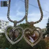 Hip Hop Custom Made Photo Heart Obrotowy Dwustronny ICed Out Bling Cubic Cyrkon NecklacePendant Dla Mężczyzn Biżuteria Łańcuch tenisowy