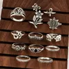 12 pezzi set donne punk vintage knuckle anelli hippie fiore elefante corona anello set accessori gioielli personalità3268266